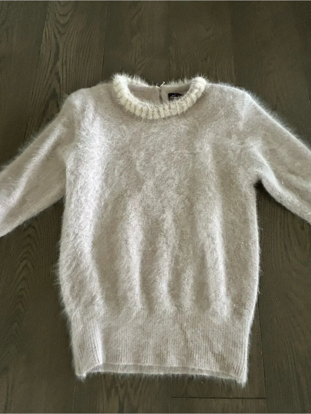 Soft Angora Fuzzy Sweater detailed neckline in Off-White